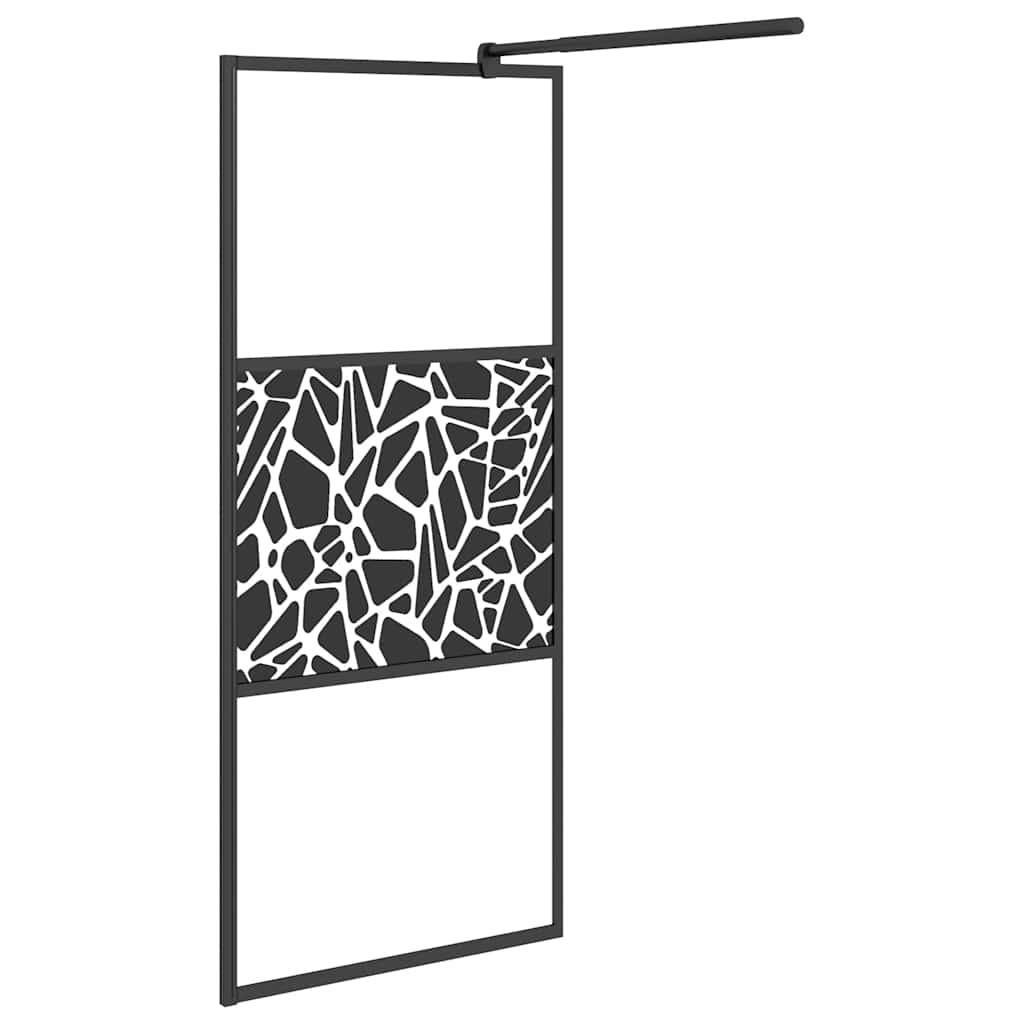 Pregrada za tuš 80 x 195 cm staklo ESG s uzorkom kamena crna