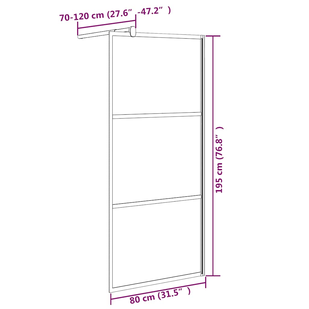 Pregrada za tuš 80 x 195 cm staklo ESG s uzorkom kamena crna