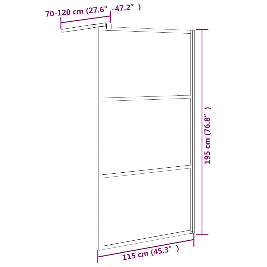 Pregrada za tuš 115 x 195 cm staklo ESG s uzorkom kamena crna
