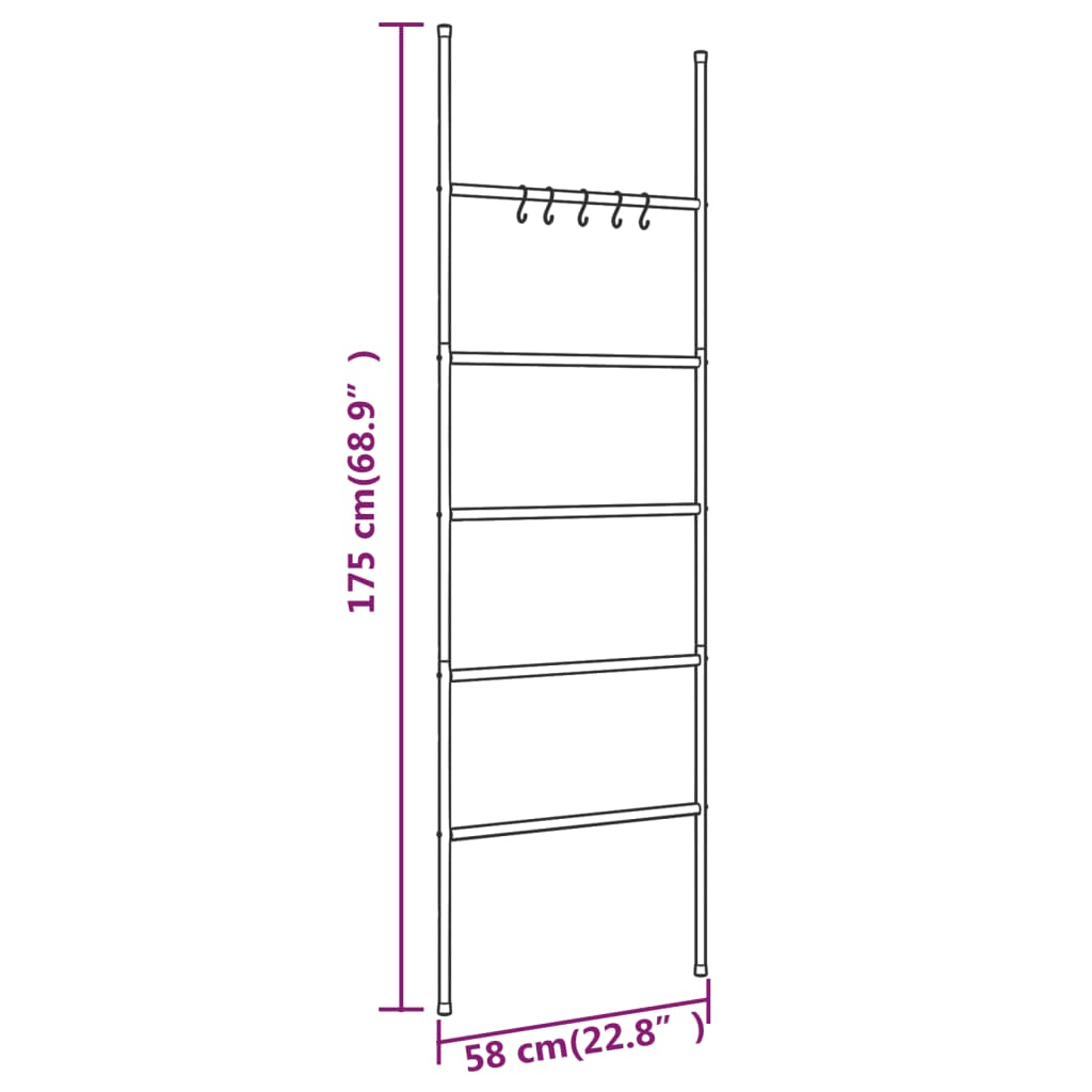 Ljestve za vješalicu za ručnike s 5 razina crne 58x175 cm željezne