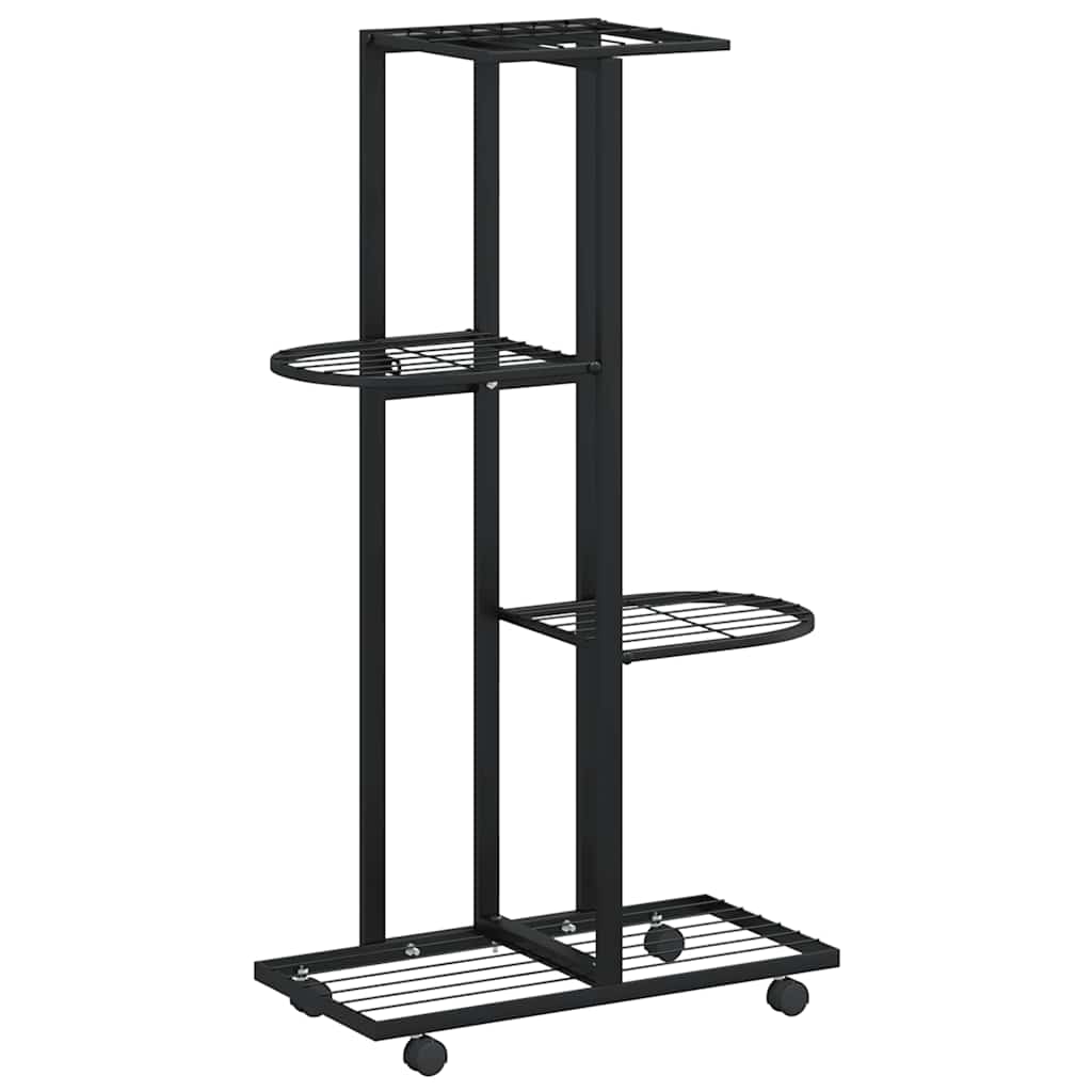 Stalak za cvijeće s 4 kata i kotačima 44x23x80 cm crni željezni