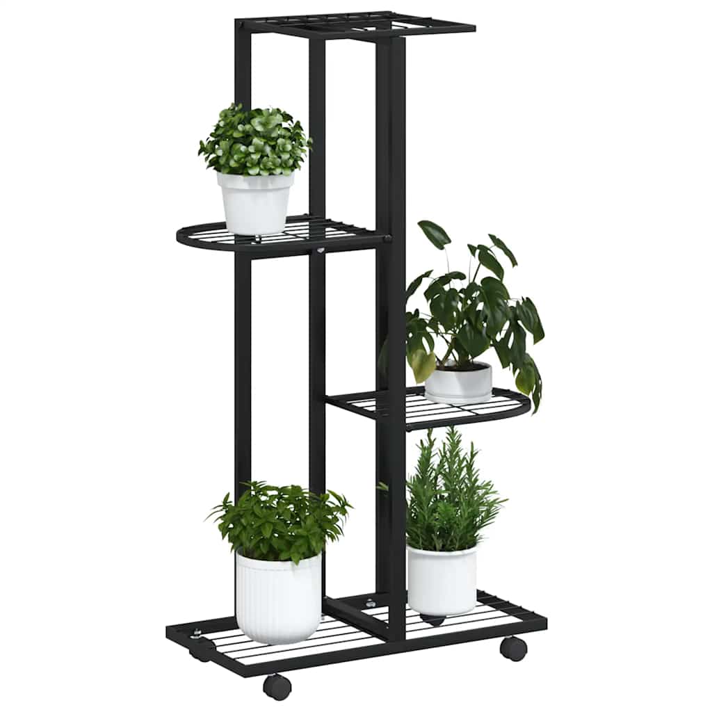 Stalak za cvijeće s 4 kata i kotačima 44x23x80 cm crni željezni
