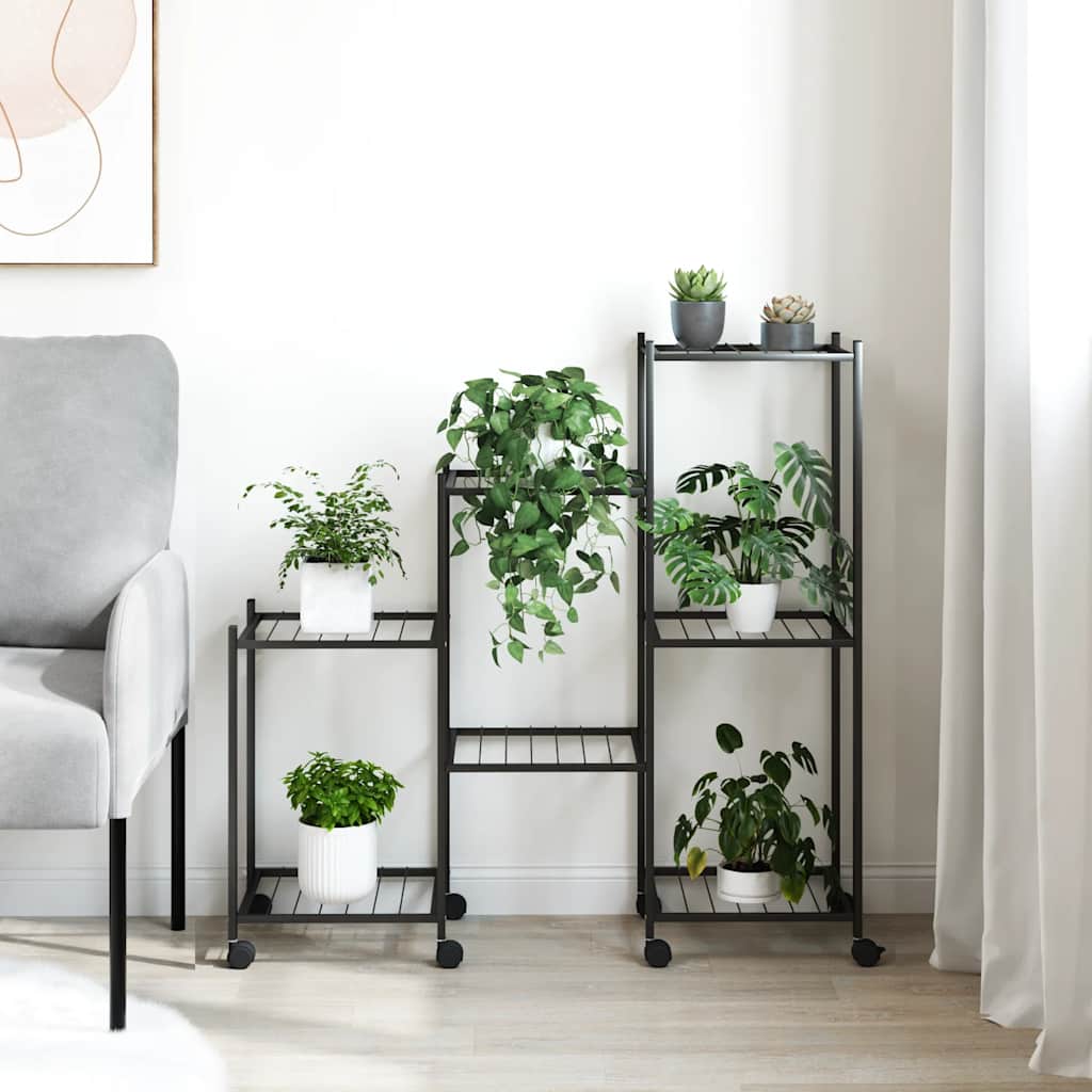 Stalak za cvijeće s kotačima 83 x 25 x 83,5 cm crni željezni