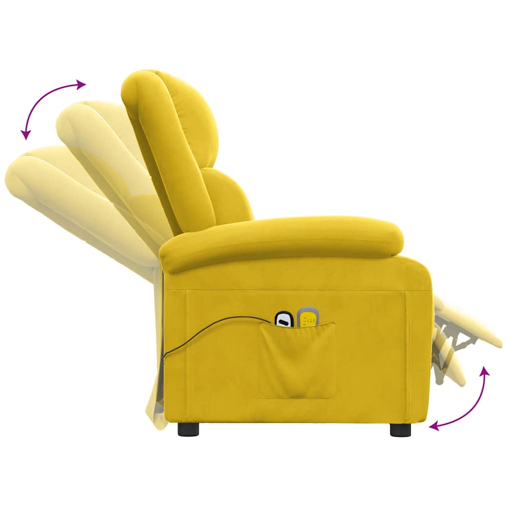 Električni masažni naslonjač žuta baršunasti