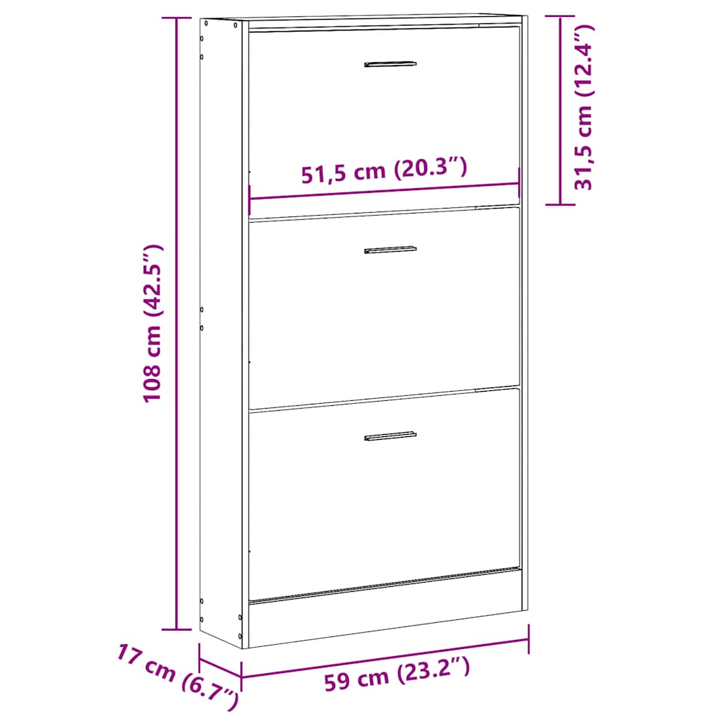 Ormarić za cipele boja hrasta 59x17x108 cm konstruirano drvo
