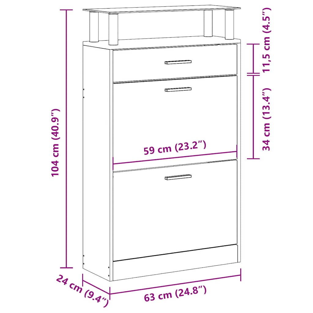 Ormarić za cipele crni 63 x 24 x 104 cm od konstruiranog drva