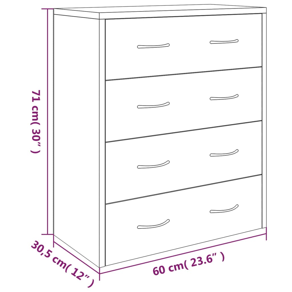 Komoda s 4 ladice 60 x 30,5 x 71 cm boja hrasta sonome