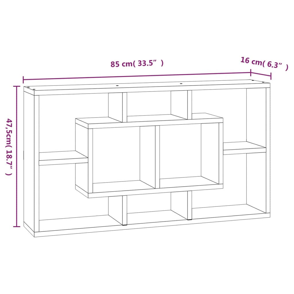 Zidna polica za izlaganje s 8 odjeljaka Boja dimljenog hrasta