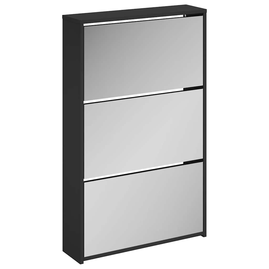 Ormarić za cipele s ogledalom, 3-slojni, crni, 63x17x102,5 cm