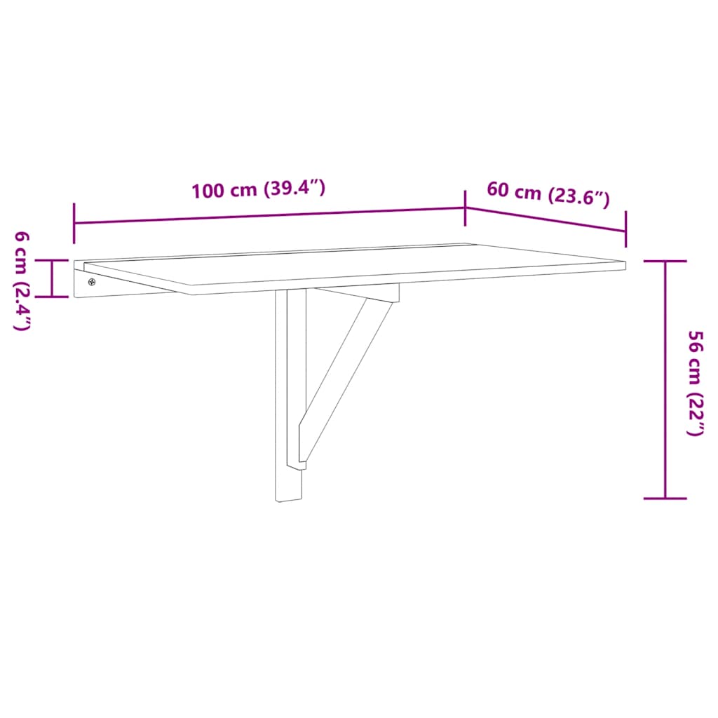 Sklopivi zidni stol crni 100 x 60 x 56 cm od konstruiranog drva