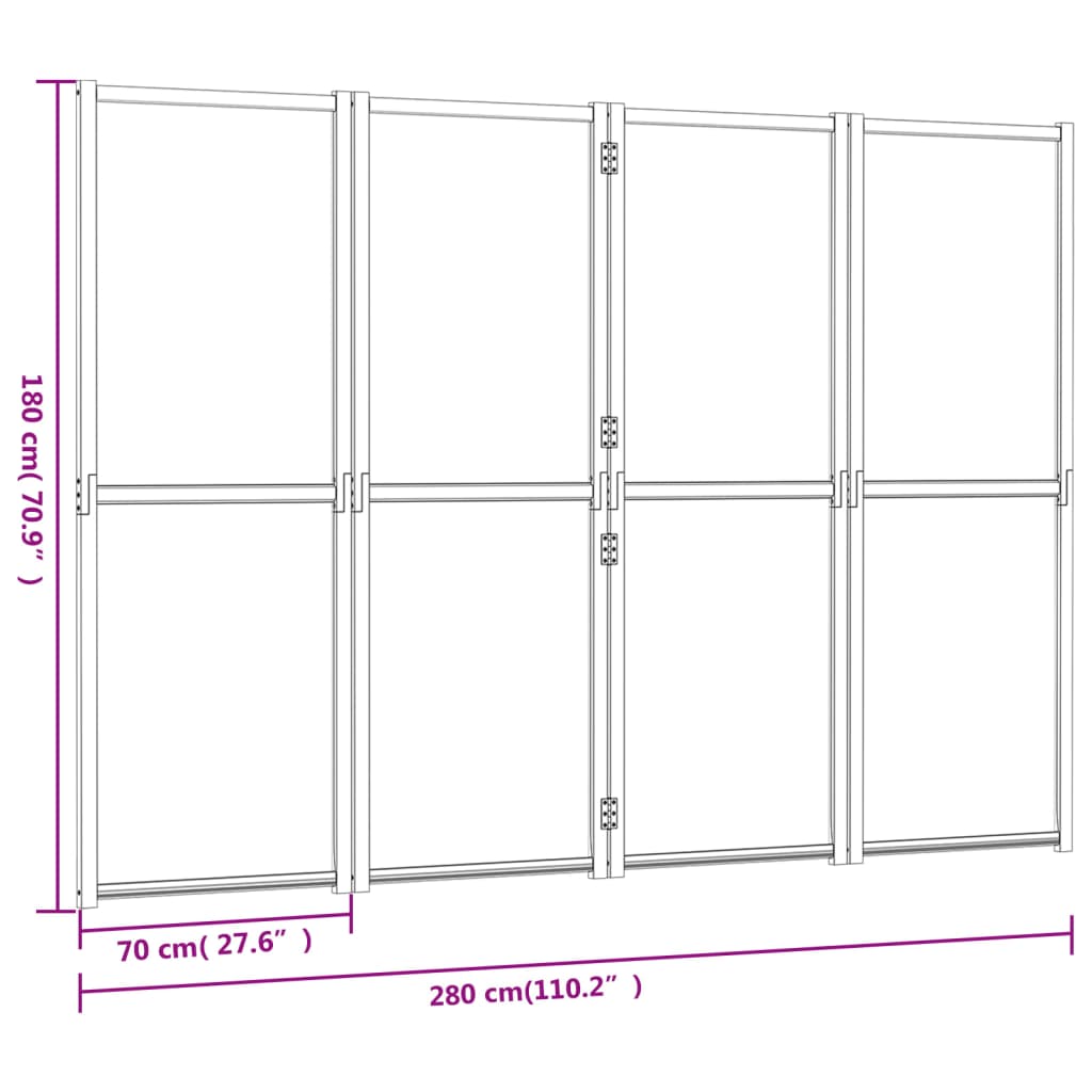 Sobna pregrada s 4 panela crna 280 x 180 cm
