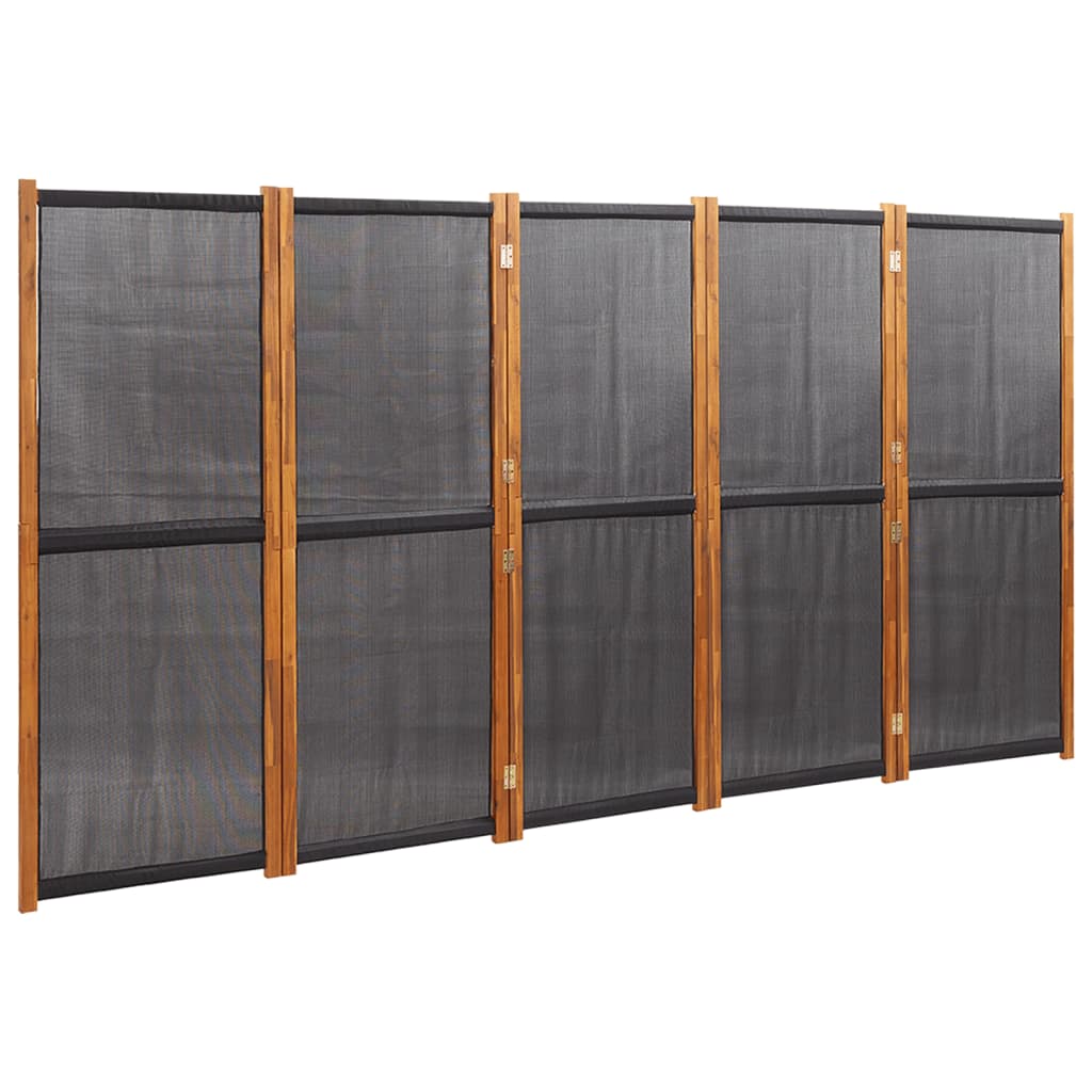 Sobna pregrada s 5 panela crna 350 x 180 cm