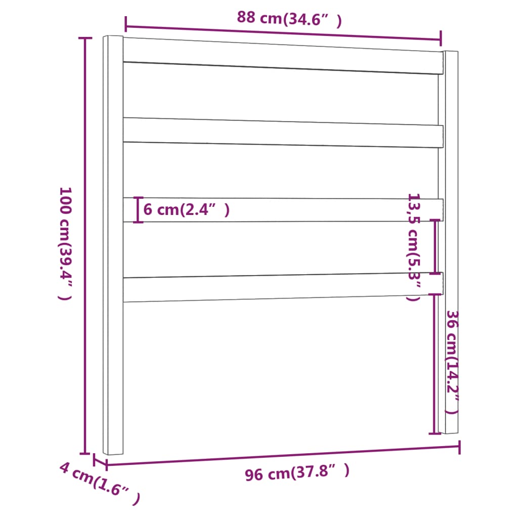 Uzglavlje za krevet crno 96 x 4 x 100 cm od masivne borovine