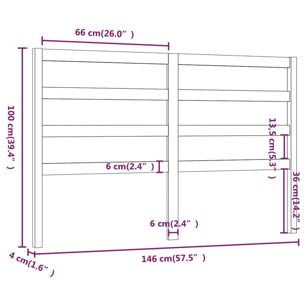 Uzglavlje za krevet crno 146 x 4 x 100 cm od masivne borovine