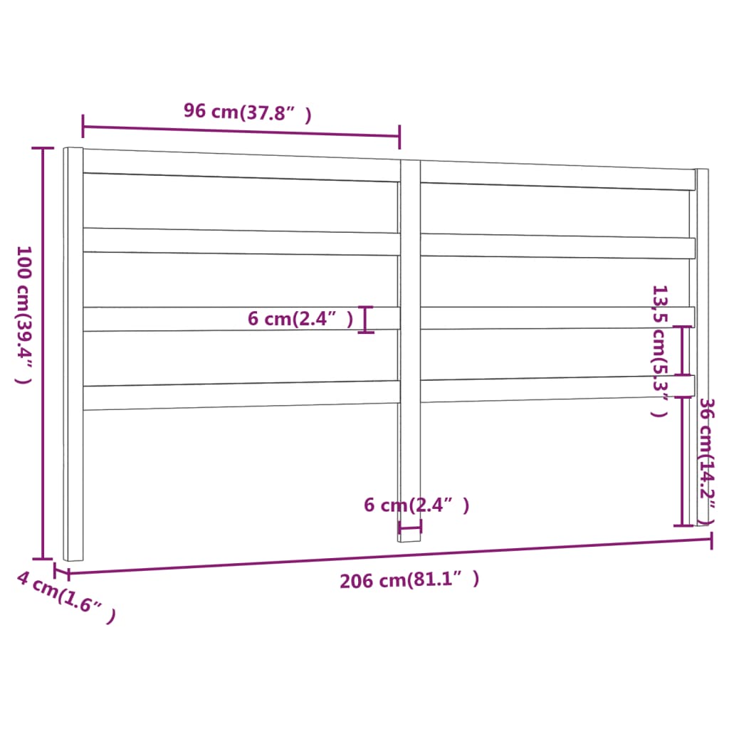 Uzglavlje za krevet crno 206 x 4 x 100 cm od masivne borovine
