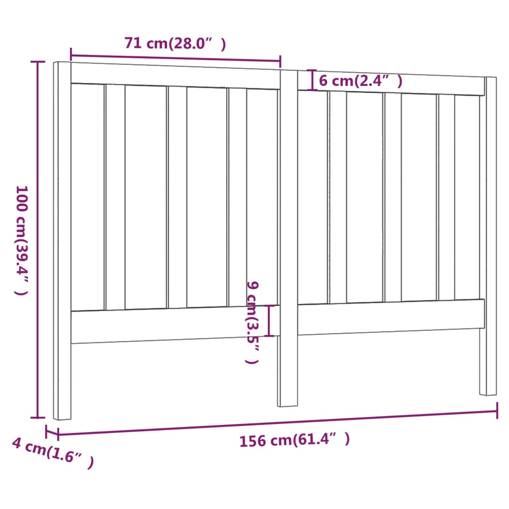 Uzglavlje za krevet crno 156 x 4 x 100 cm od masivne borovine