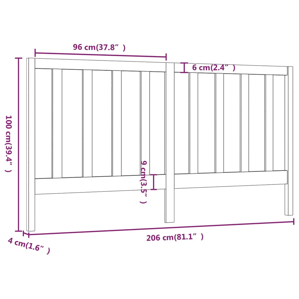 Uzglavlje za krevet crno 206 x 4 x 100 cm od masivne borovine