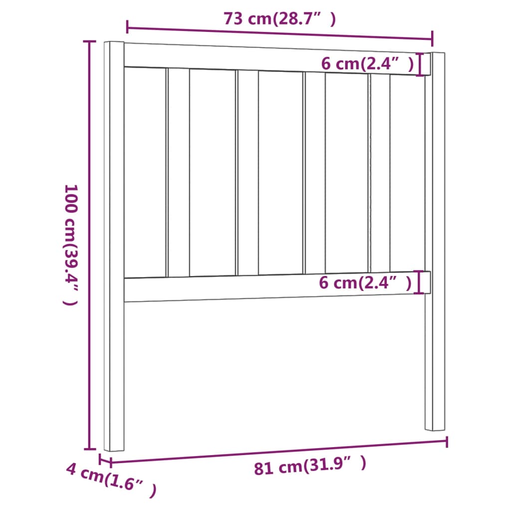 Uzglavlje za krevet crno 81 x 4 x 100 cm od masivne borovine