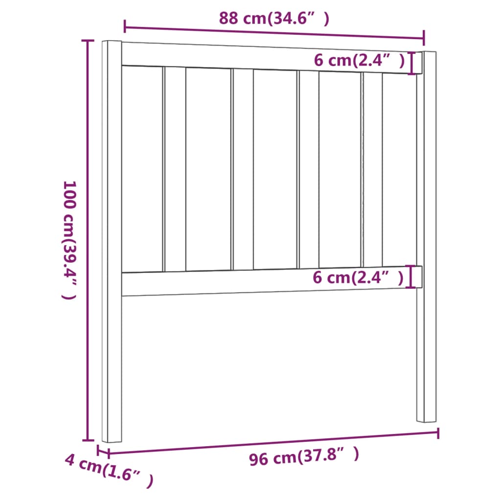 Uzglavlje za krevet crno 96 x 4 x 100 cm od masivne borovine