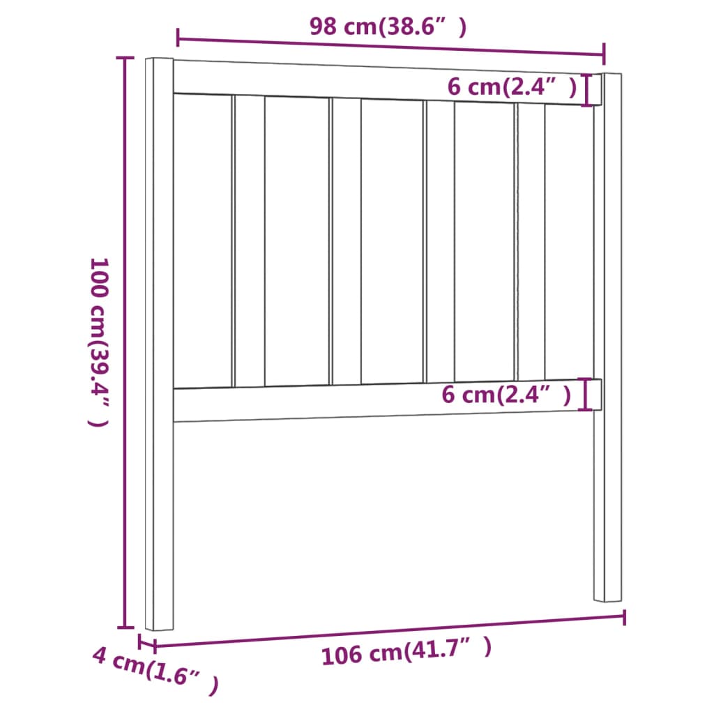 Uzglavlje za krevet crno 106 x 4 x 100 cm od masivne borovine