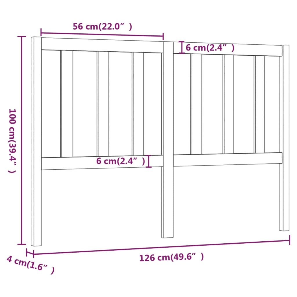 Uzglavlje za krevet crno 126 x 4 x 100 cm od masivne borovine