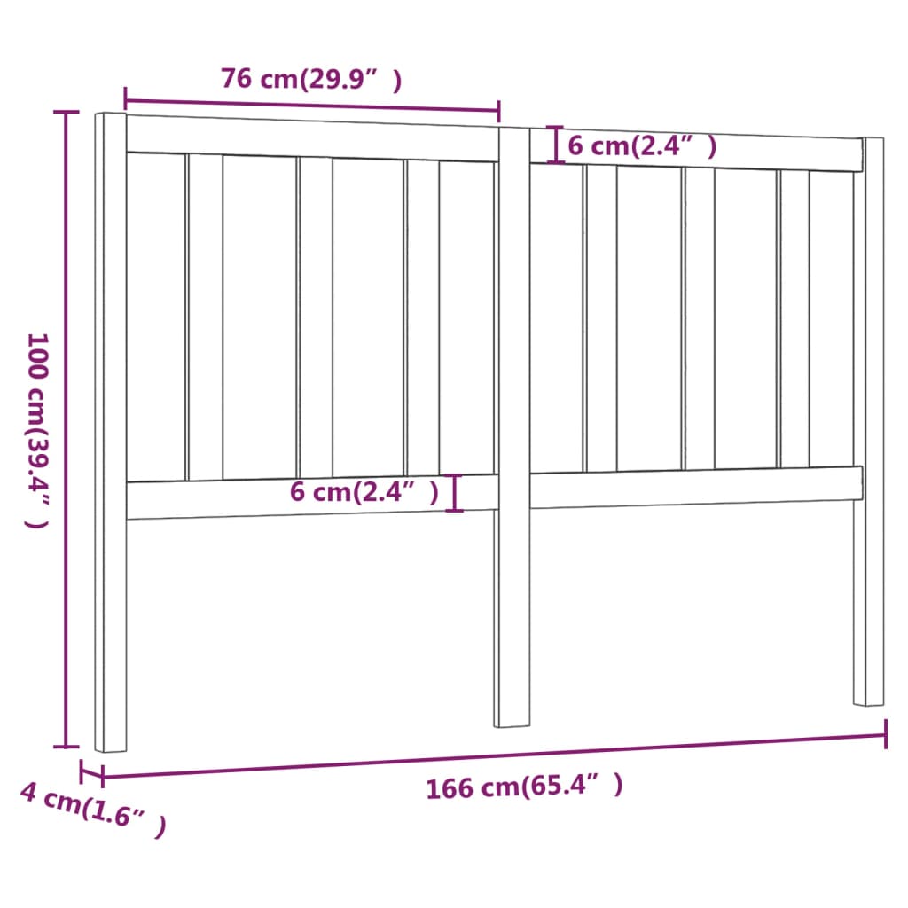 Uzglavlje za krevet crno 166 x 4 x 100 cm od masivne borovine