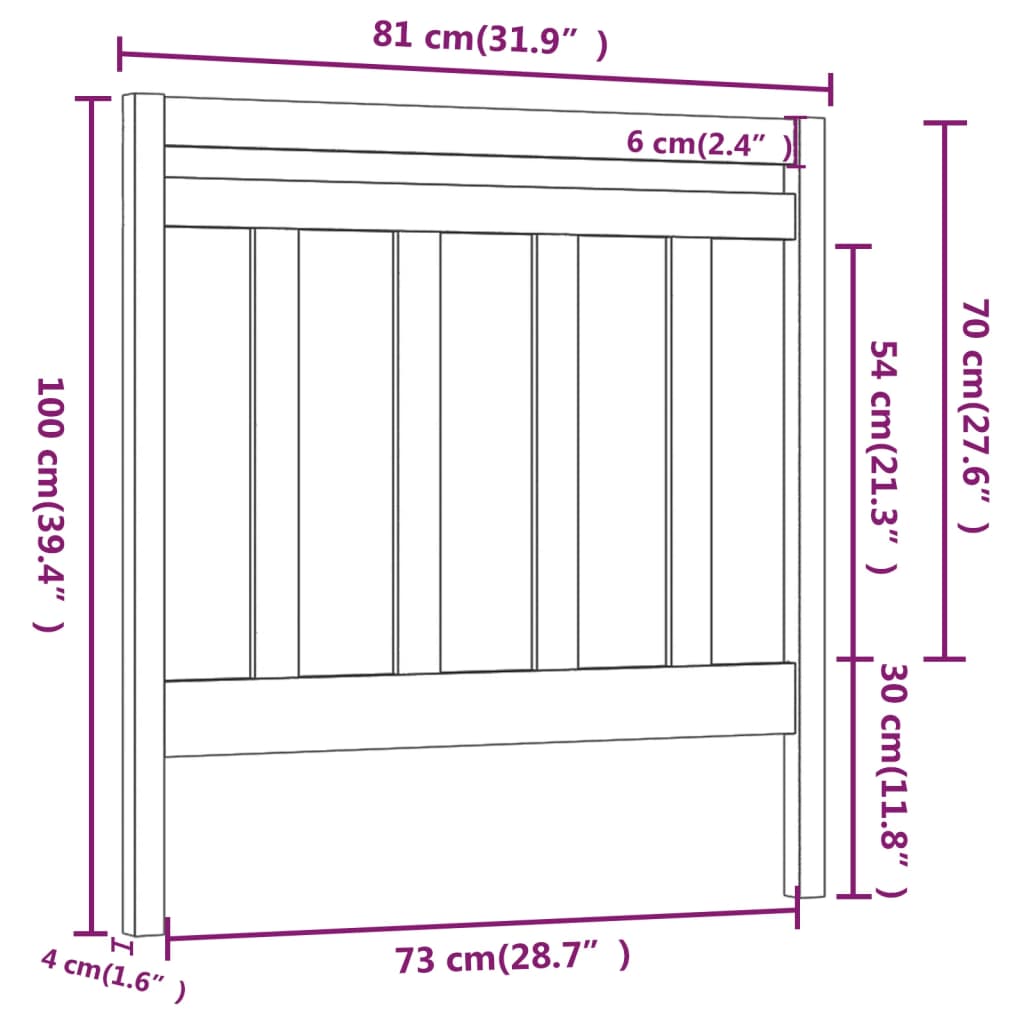 Uzglavlje za krevet crno 81 x 4 x 100 cm od masivne borovine