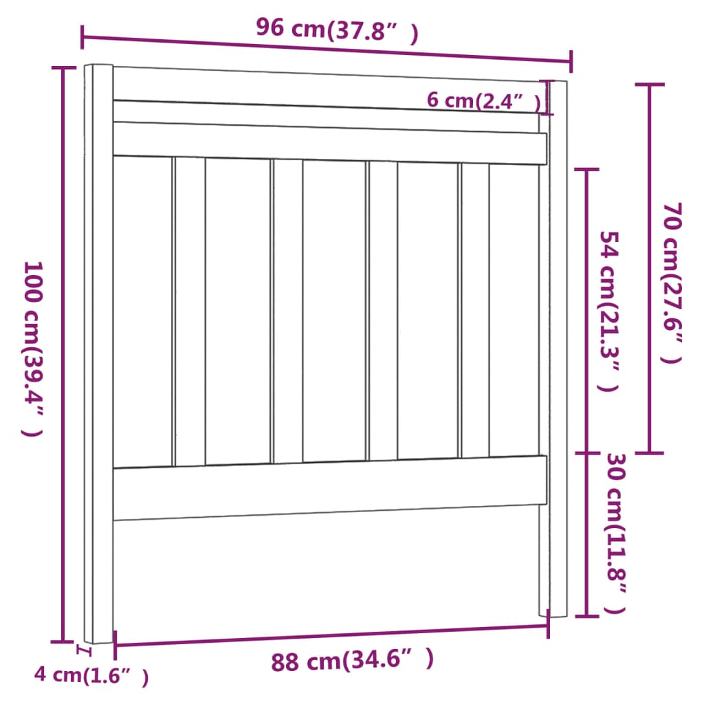 Uzglavlje za krevet crno 96 x 4 x 100 cm od masivne borovine