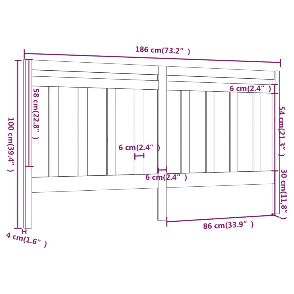 Uzglavlje za krevet crno 186 x 4 x 100 cm od masivne borovine