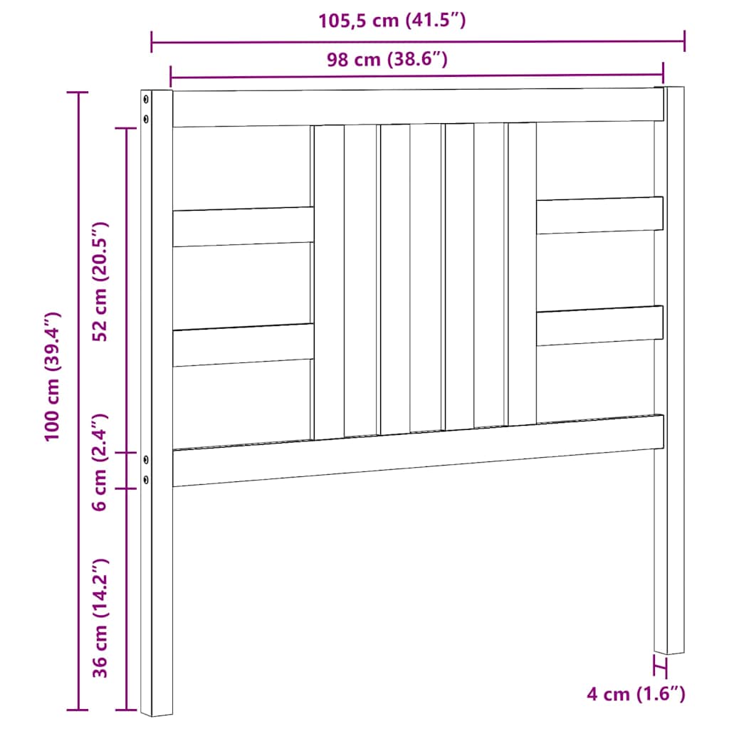Uzglavlje za krevet bijelo 106 x 4 x 100 cm od masivne borovine