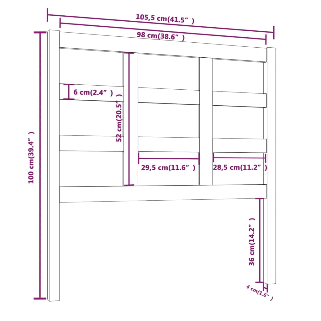 Uzglavlje za krevet sivi 105,5 x 4 x 100 cm od masivne borovine
