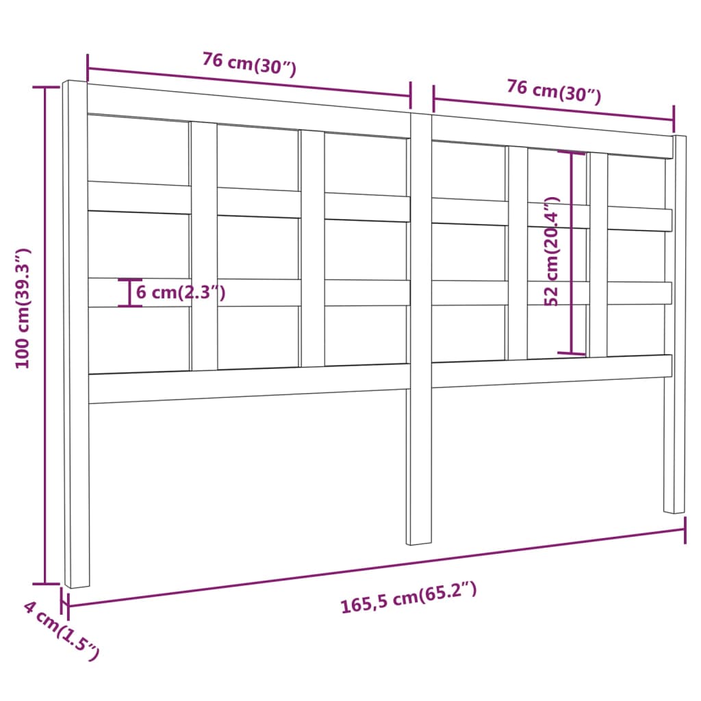 Uzglavlje za krevet crno 165,5 x 4 x 100 cm od masivne borovine
