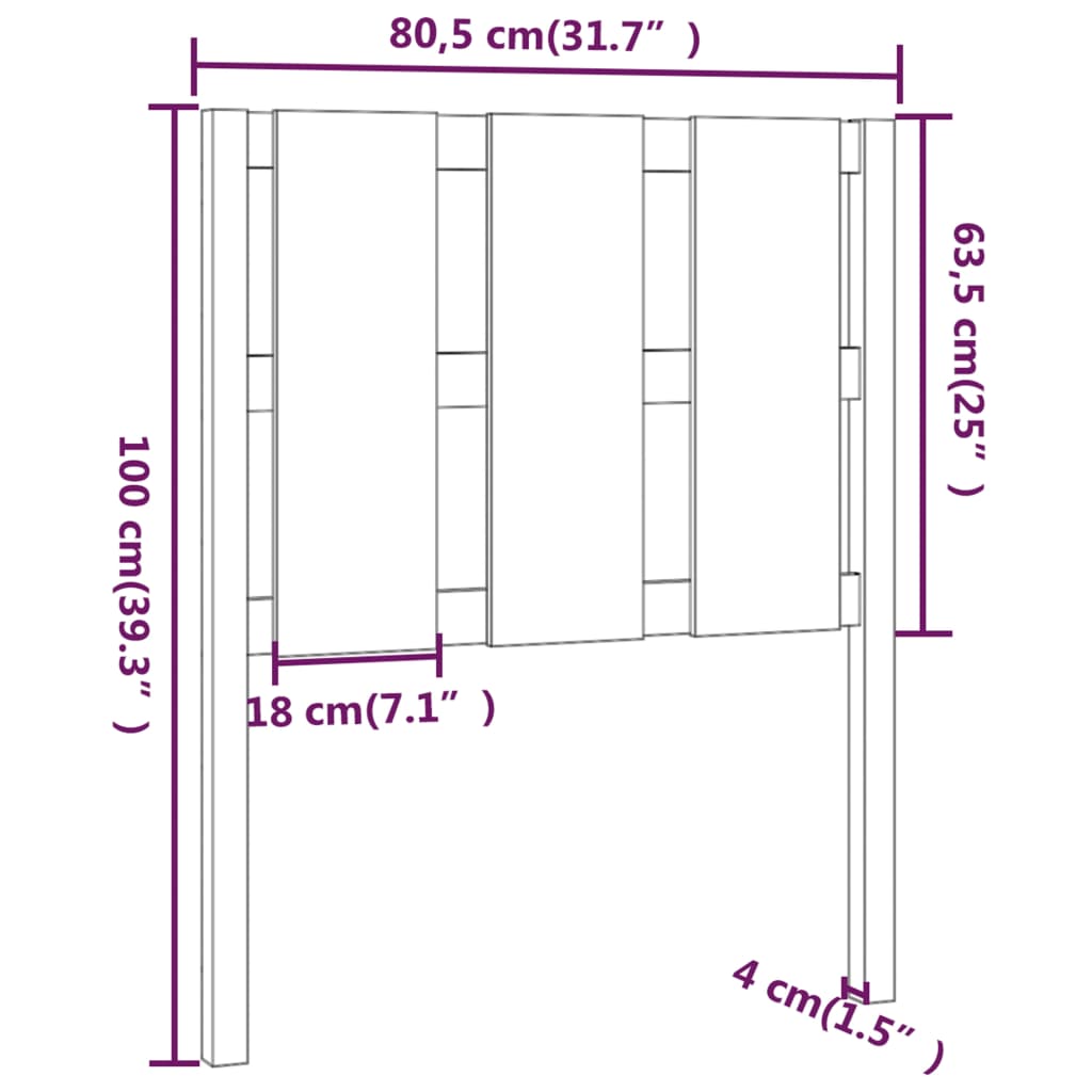 Uzglavlje za krevet sivo 80,5 x 4 x 100 cm od masivne borovine