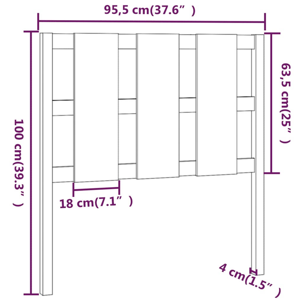 Uzglavlje za krevet crno 95,5 x 4 x 100 cm od masivne borovine