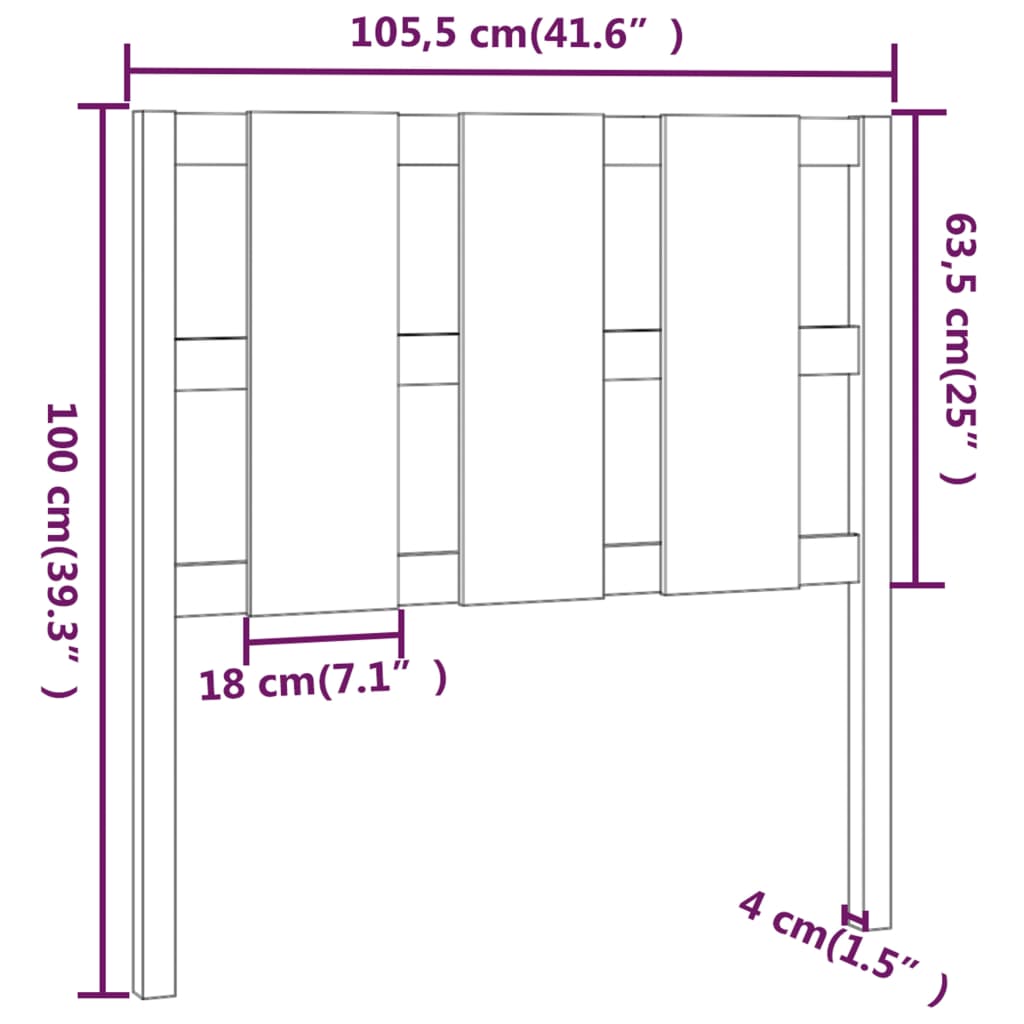Uzglavlje za krevet sivi 105,5 x 4 x 100 cm od masivne borovine