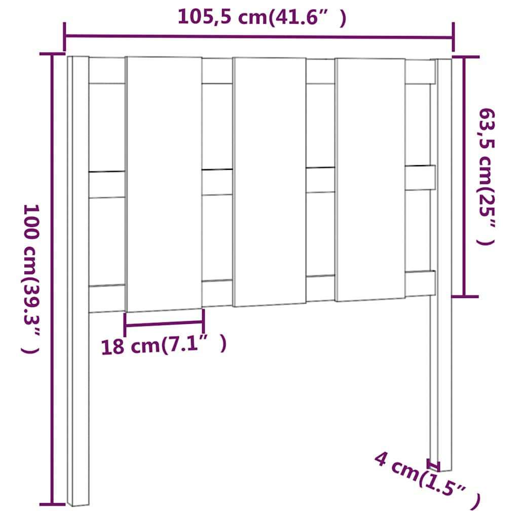 Uzglavlje za krevet crni 105,5 x 4 x 100 cm od masivne borovine