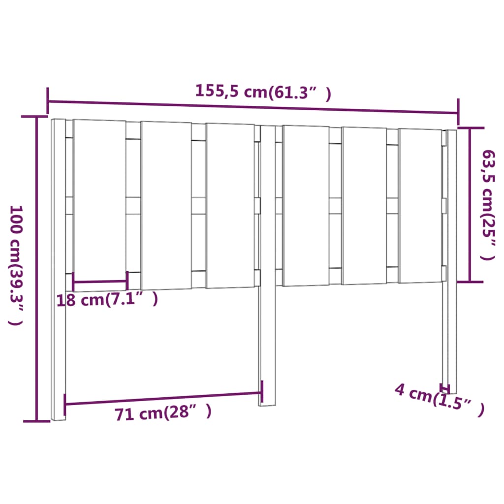 Uzglavlje za krevet sivo 155,5 x 4 x 100 cm od masivne borovine
