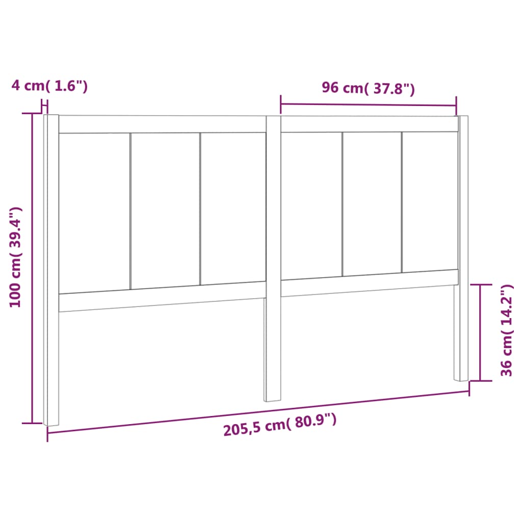 Uzglavlje za krevet 205,5 x 4 x 100 cm od masivne borovine