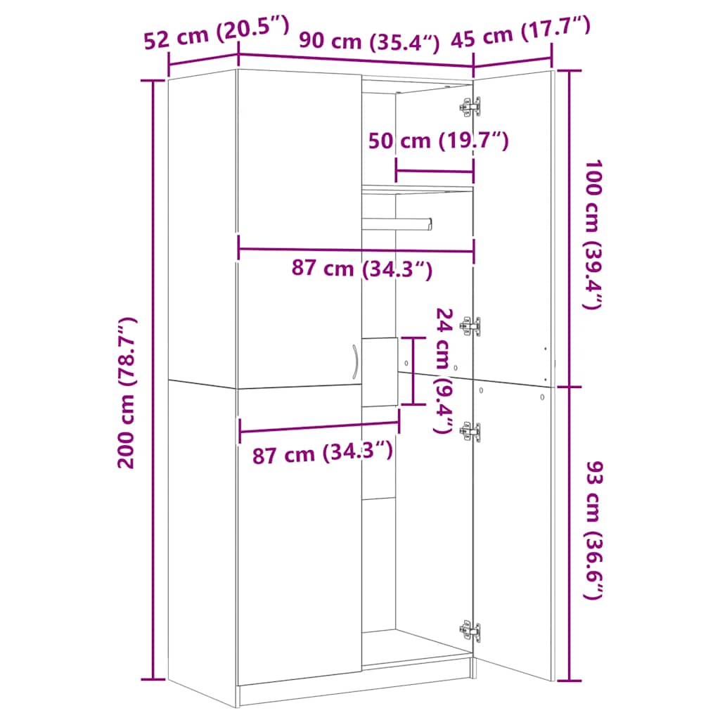 Ormar boja dimljenog hrasta 90 x 52 x 200 cm konstruirano drvo