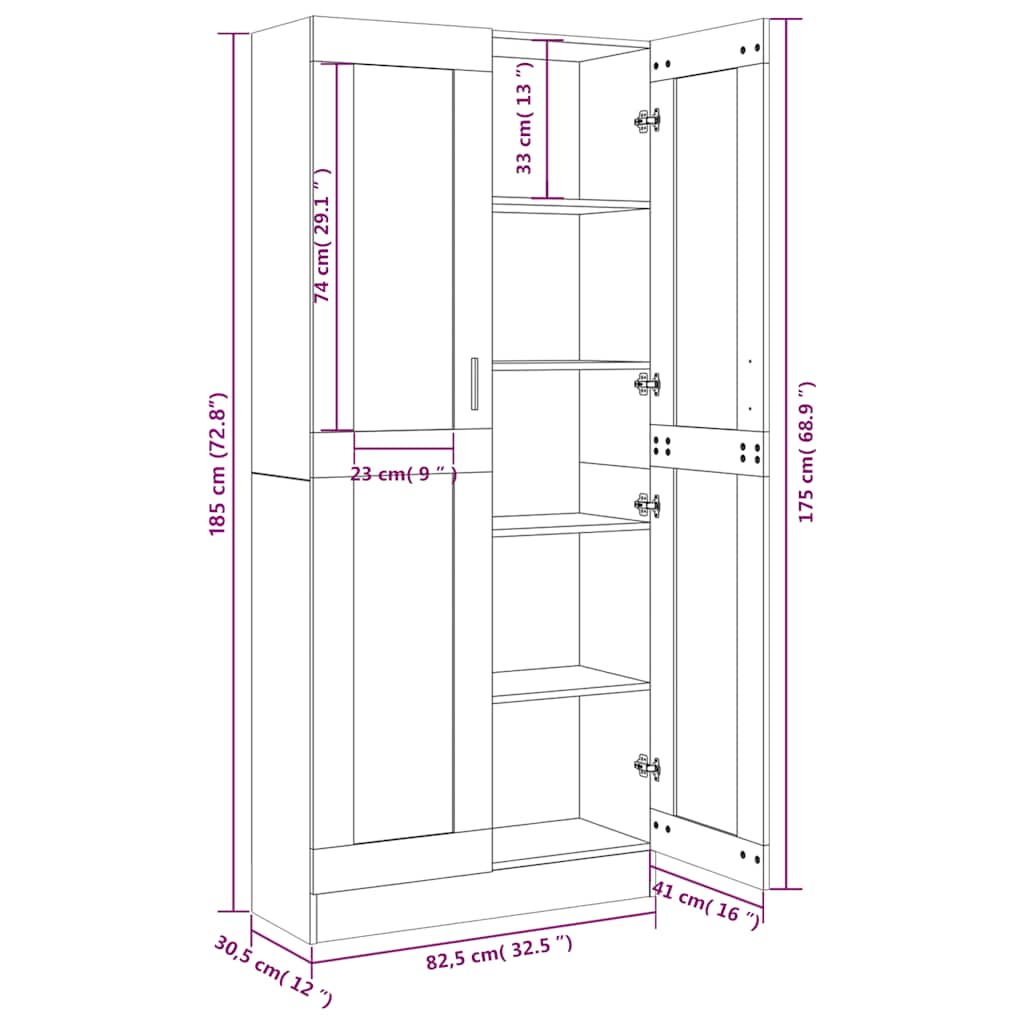 Vitrina boja dimljenog hrasta 82,5 x 30,5 x 185 cm drvena