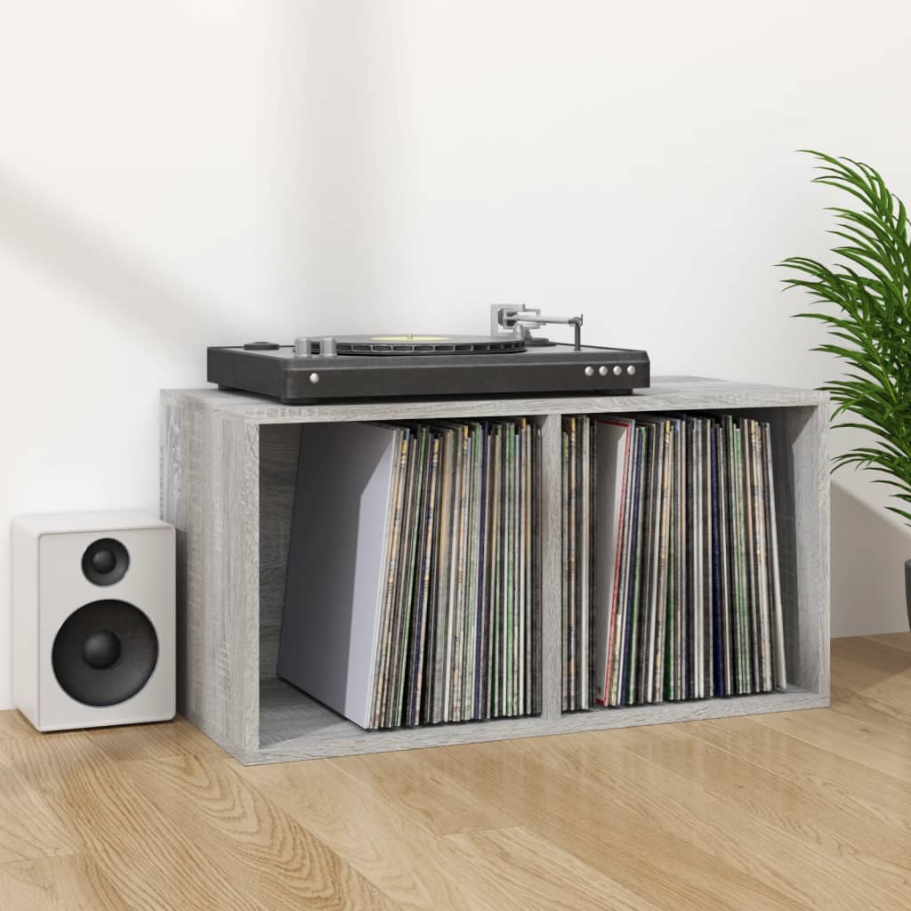 Kutija za pohranu vinilnih ploča siva 71 x 34 x 36 cm drvena