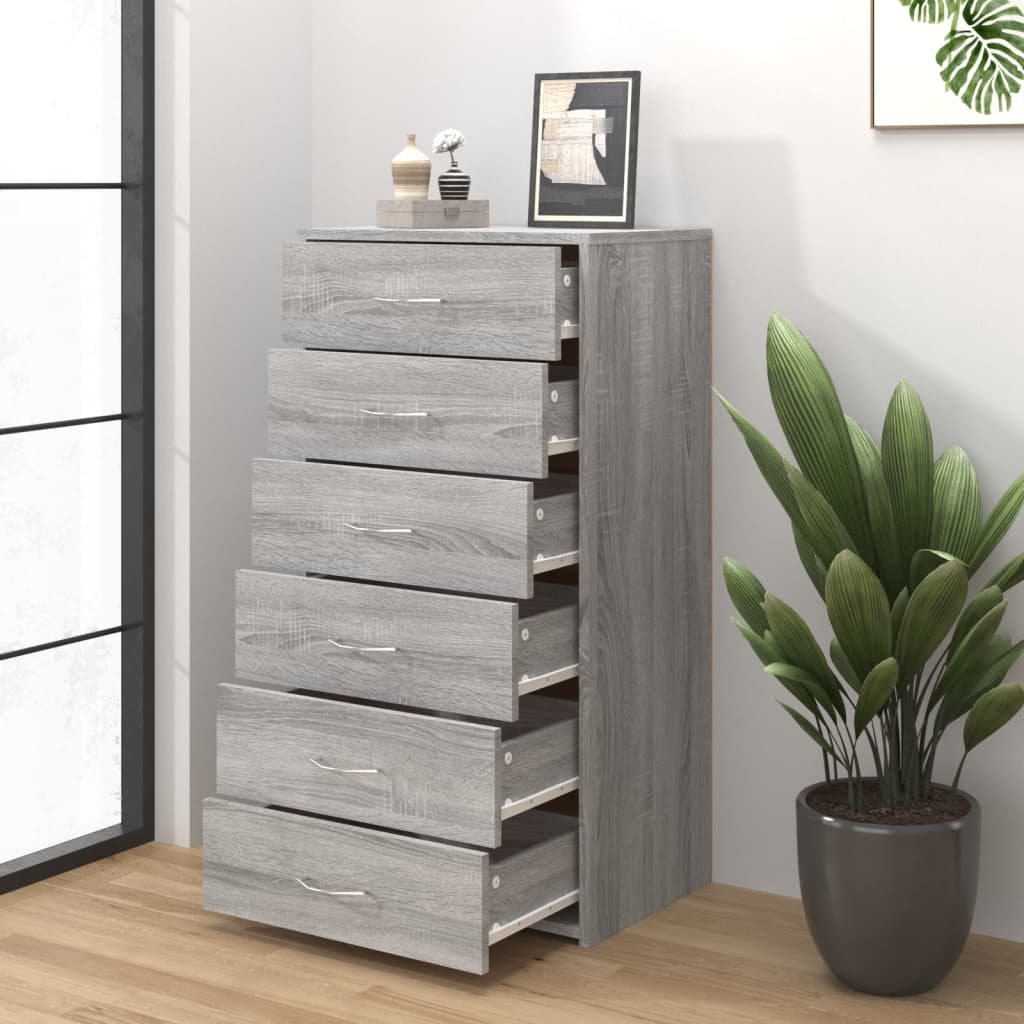 Komoda sa 6 ladica boja sivog hrasta 50 x 34 x 96 cm drvena