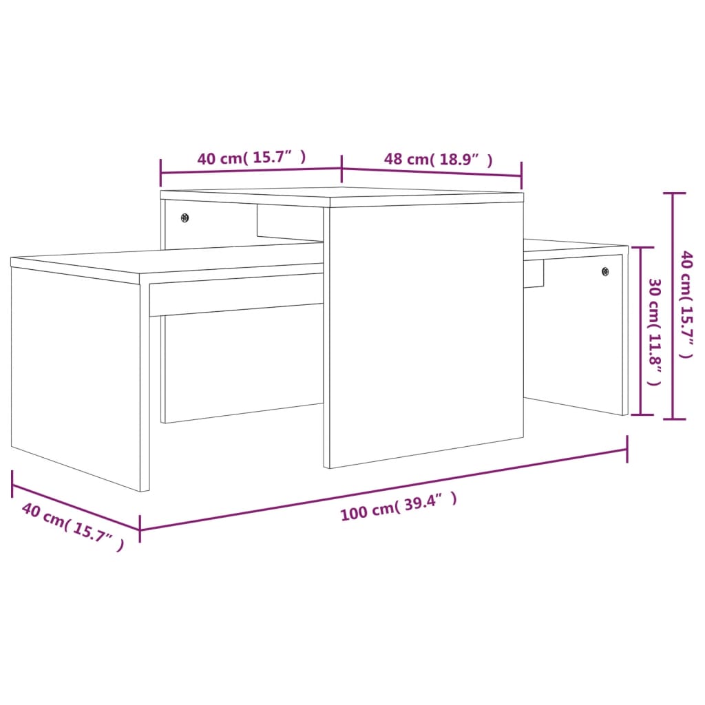 Set stolića za kavu boja hrasta 100x48x40cm konstruirano drvo