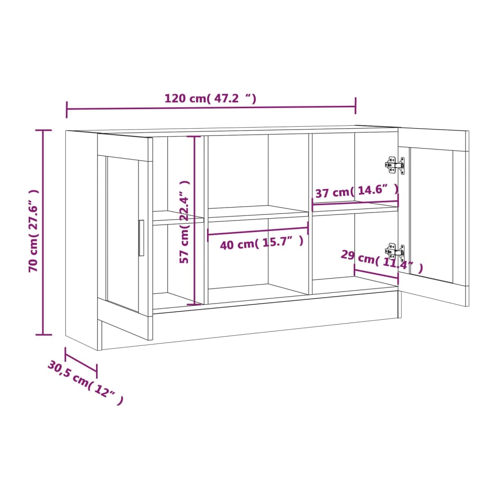 Vitrina boja dimljenog hrasta 120 x 30,5 x 70 cm drvena