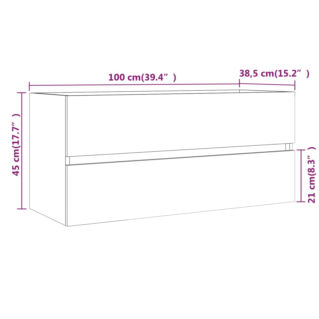 Ormarić za umivaonik boja dimljenog hrasta 100x38,5x45cm drveni