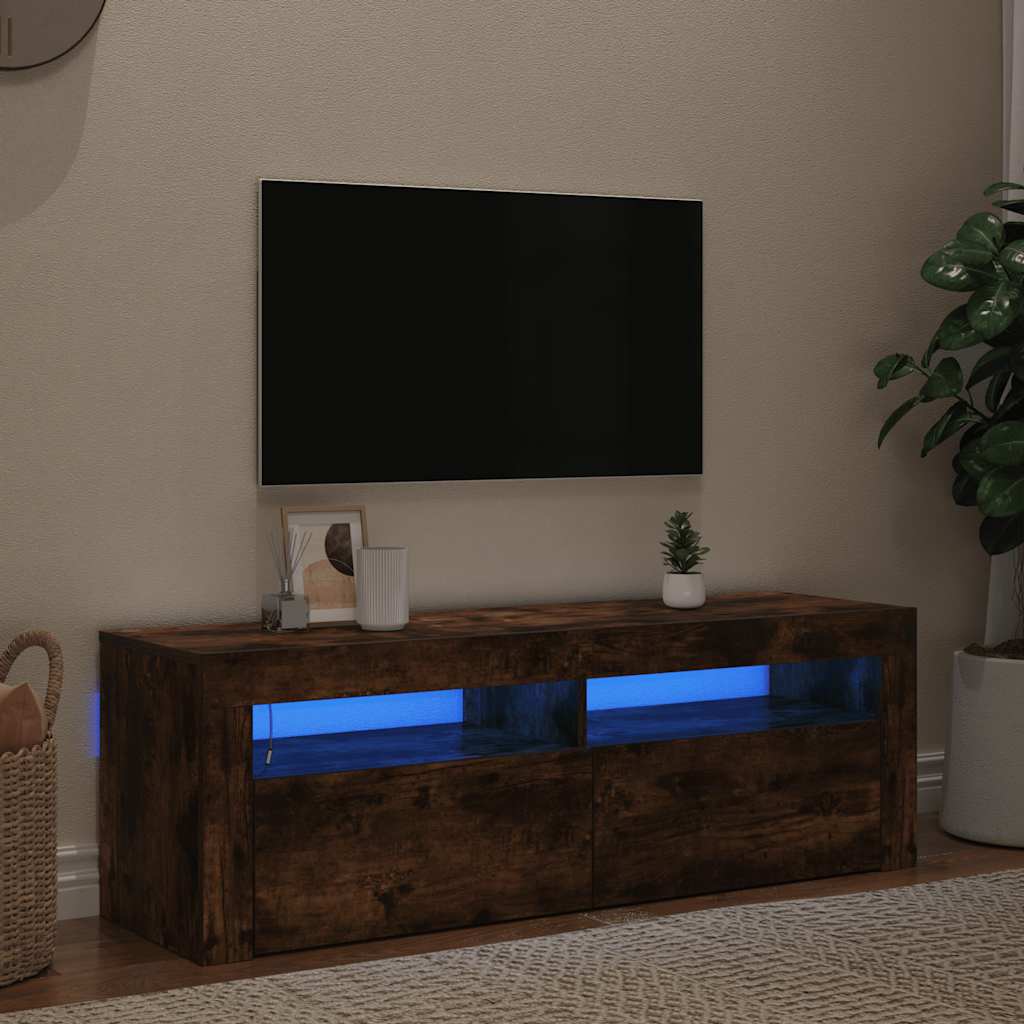 TV ormarić s LED svjetlima boja dimljenog hrasta 120x35x40 cm
