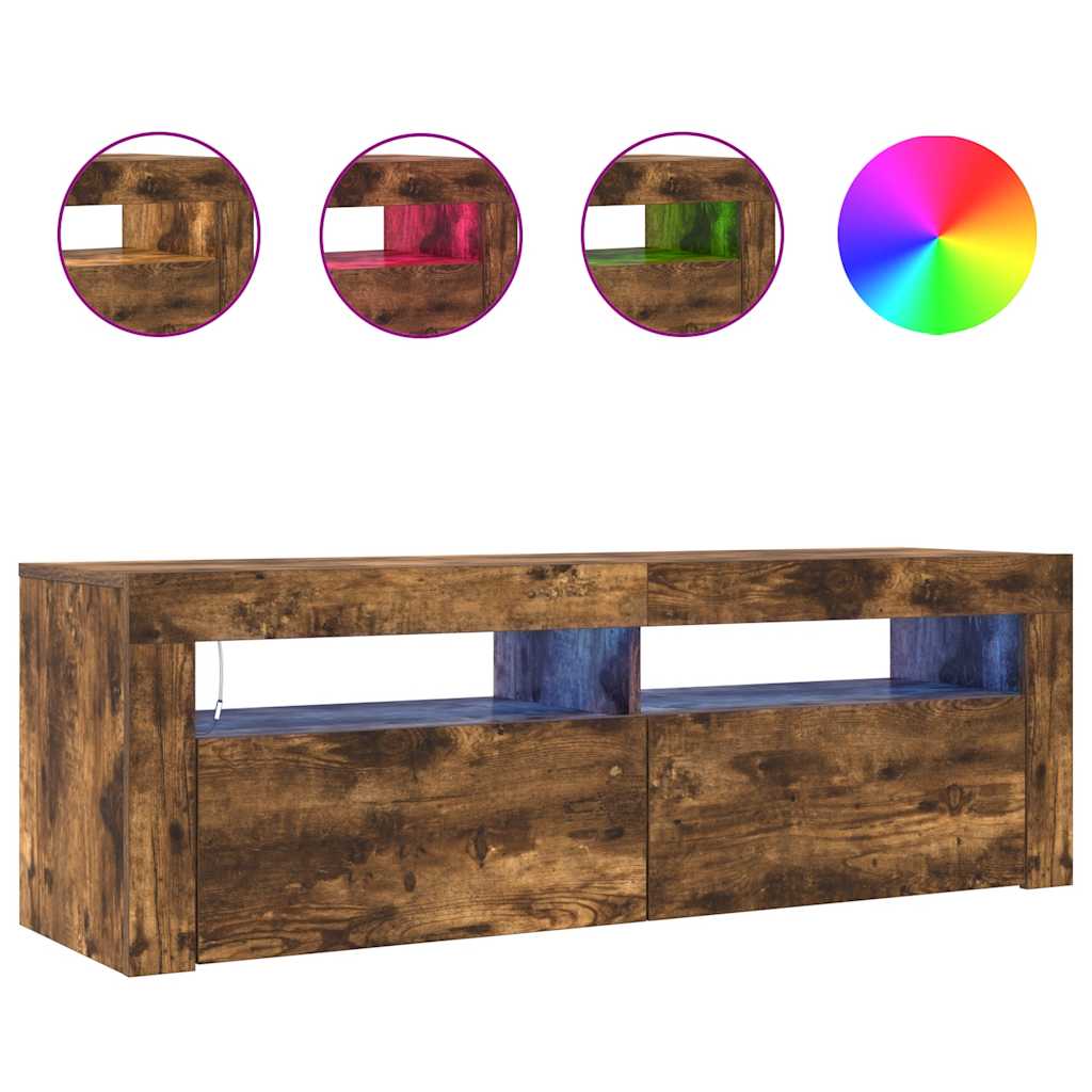TV ormarić s LED svjetlima boja dimljenog hrasta 120x35x40 cm