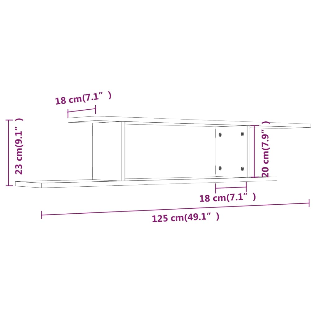 Zidna TV polica boja hrasta 125 x 18 x 23 cm konstruirano drvo