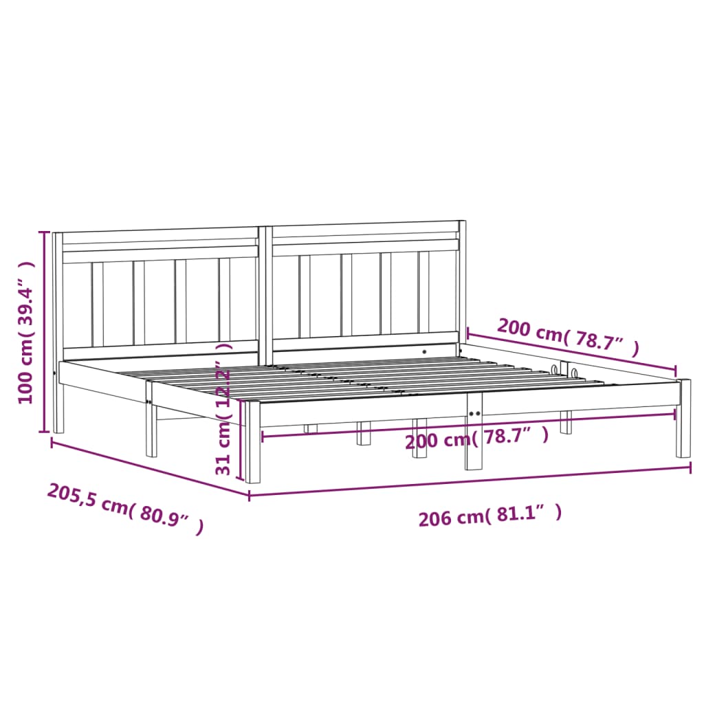 Okvir za krevet od masivne borovine sivi 200 x 200 cm
