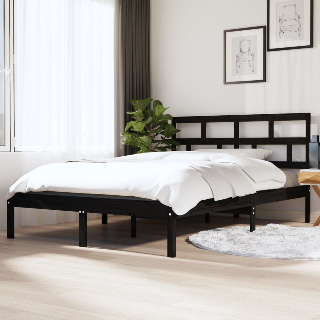 Okvir za krevet od masivnog drva crni 135 x 190 cm bračni